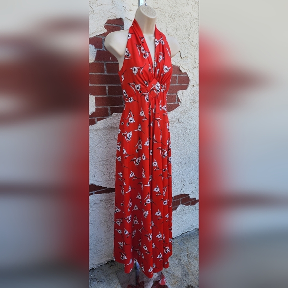 XS ?? Vintage 70's halter Red polyester Sleeveless Dress UNION MADE in USA - Picture 8 of 16